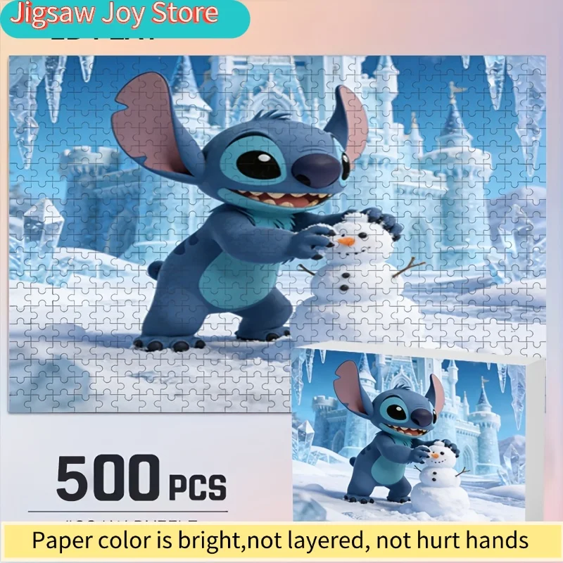 500 Piezas de Decoración para el Hogar con Estampado de Disney Stitch y Mickey | Rompecabezas plano 2D, ideal para rompecabezas para adultos, noches de juegos familiares, C