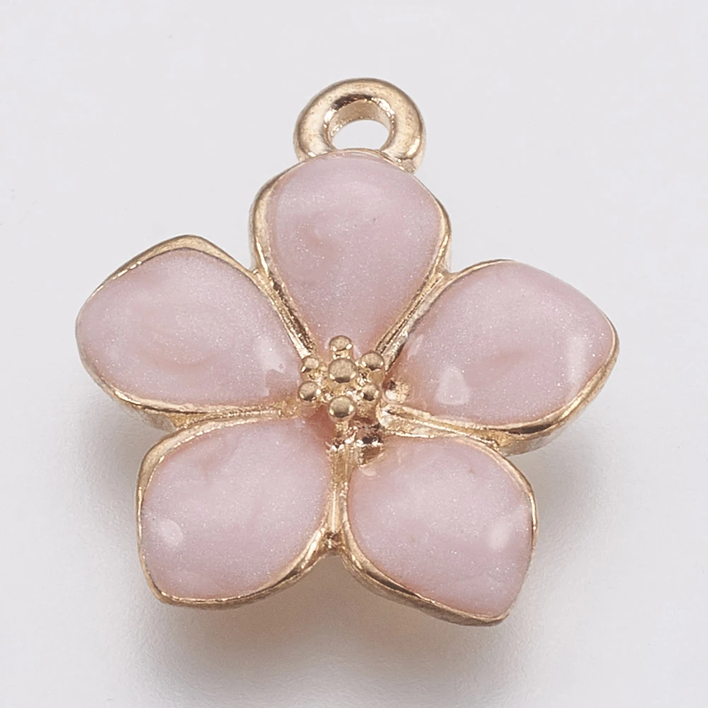 10pcs Sakura Zinc Alloy Enamel Pendants Golden Color Flower Charms for Diy Bracelet Necklace Handmade Jewelry Making Accessories