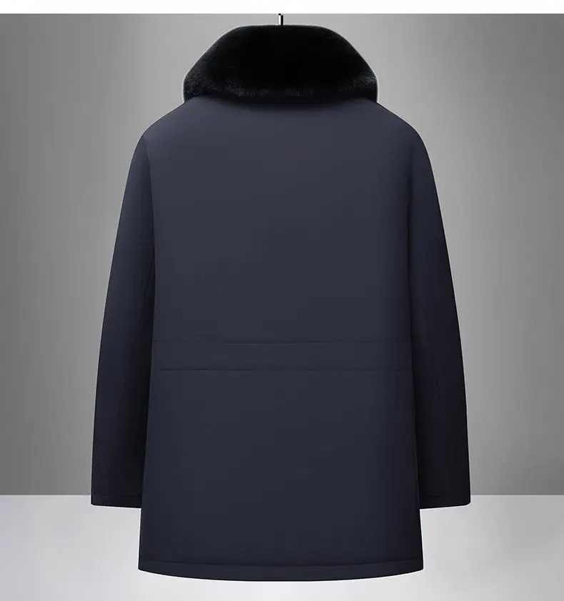 Men Mid Length Thicken Jacket Detachable Fur Hood Warm Coat Business Style for Middle Aged Dad Outdoor Parka