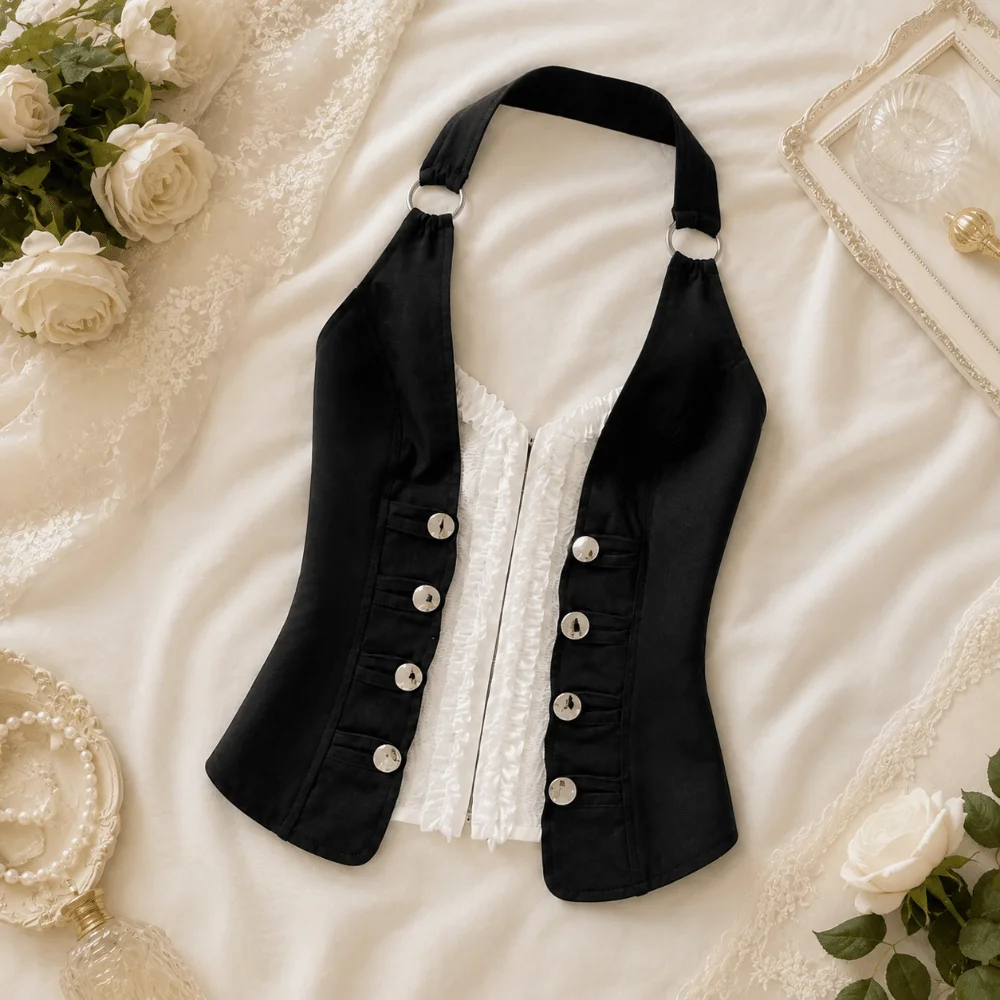 Streetwear Sleeveless Slim Crop Top Fishbone Sexy Women Corset Comfortable Breathable Front Closure Camisole Lady