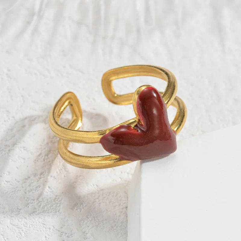 Letdiffery Retro Red Rings for Women Stainless Steel Multi-Style Highend Minimalist Gold Color Adjustable Open Rings Jewelry