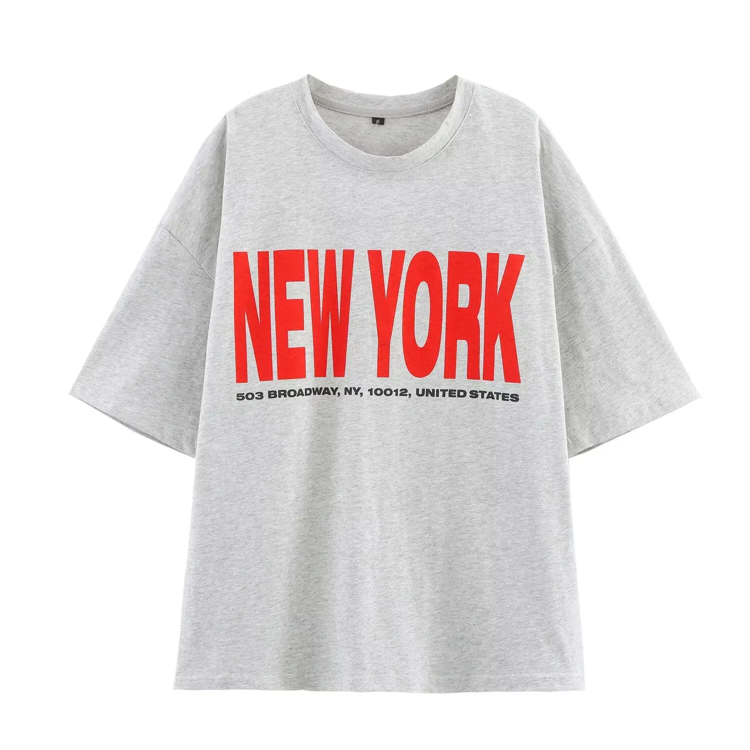 

Letter Print Cotton T-Shirt Women 2025 New Summer Gray Casual Loose Tee Fashion Round Neck Short Sleeve Oversized T-shirts Lady