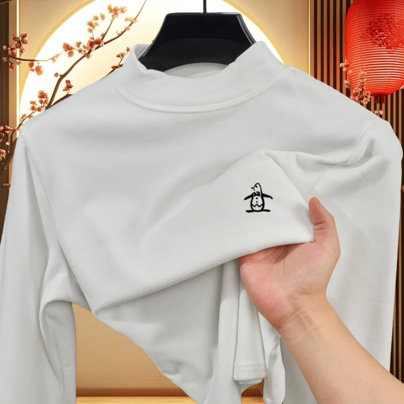 

Элитный модный бренд: новая осенне-весенняя вельветовая изысканная футболка-пуловер с вышивкой пингвинов, с высоким воротом, для мужчин