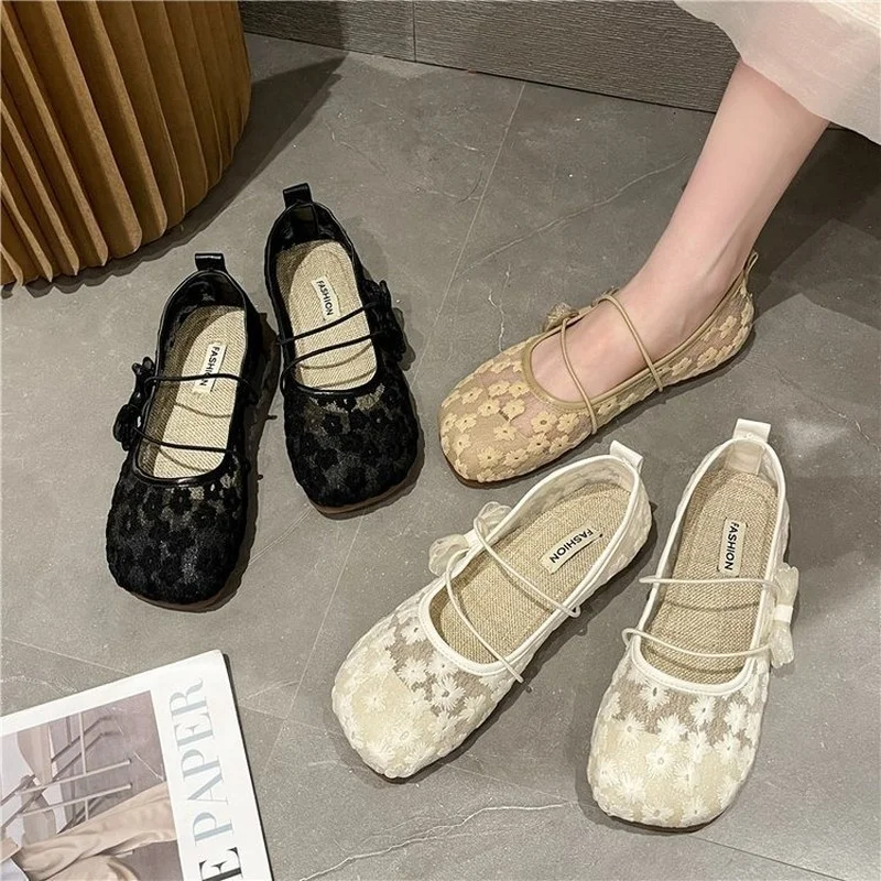 2022 New Mary Jane Summer Breathable Mesh Maternity Shoes Flat Beanie Fisherman Shoes Gentle Fairy Style Single Shoes Women