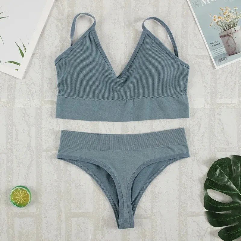 2Pcs Bra Set Underwear Set Women Panties Sexy G-String Seamless Bralette Female… - Image 3
