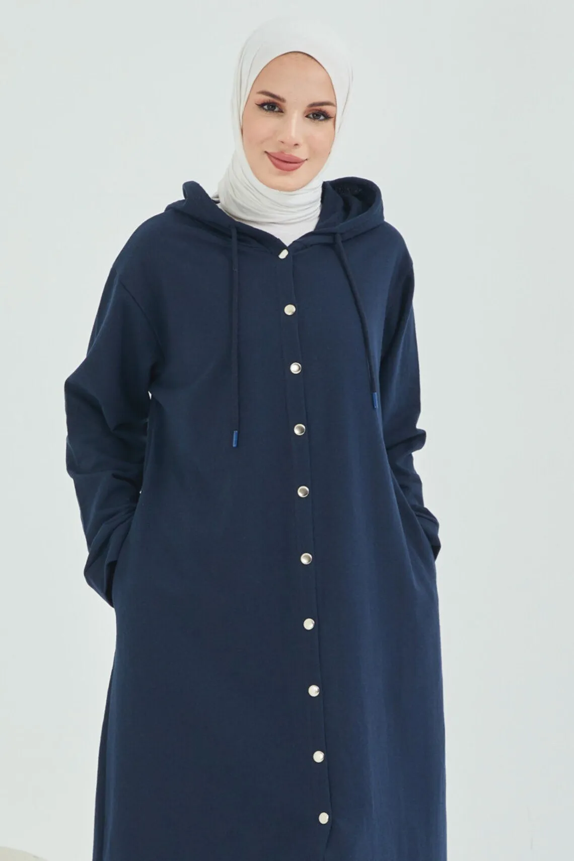 2023 New Autumn/Winter Japanese Cotton Pure Color Warm Long Sleeve Muslim Robe Dress