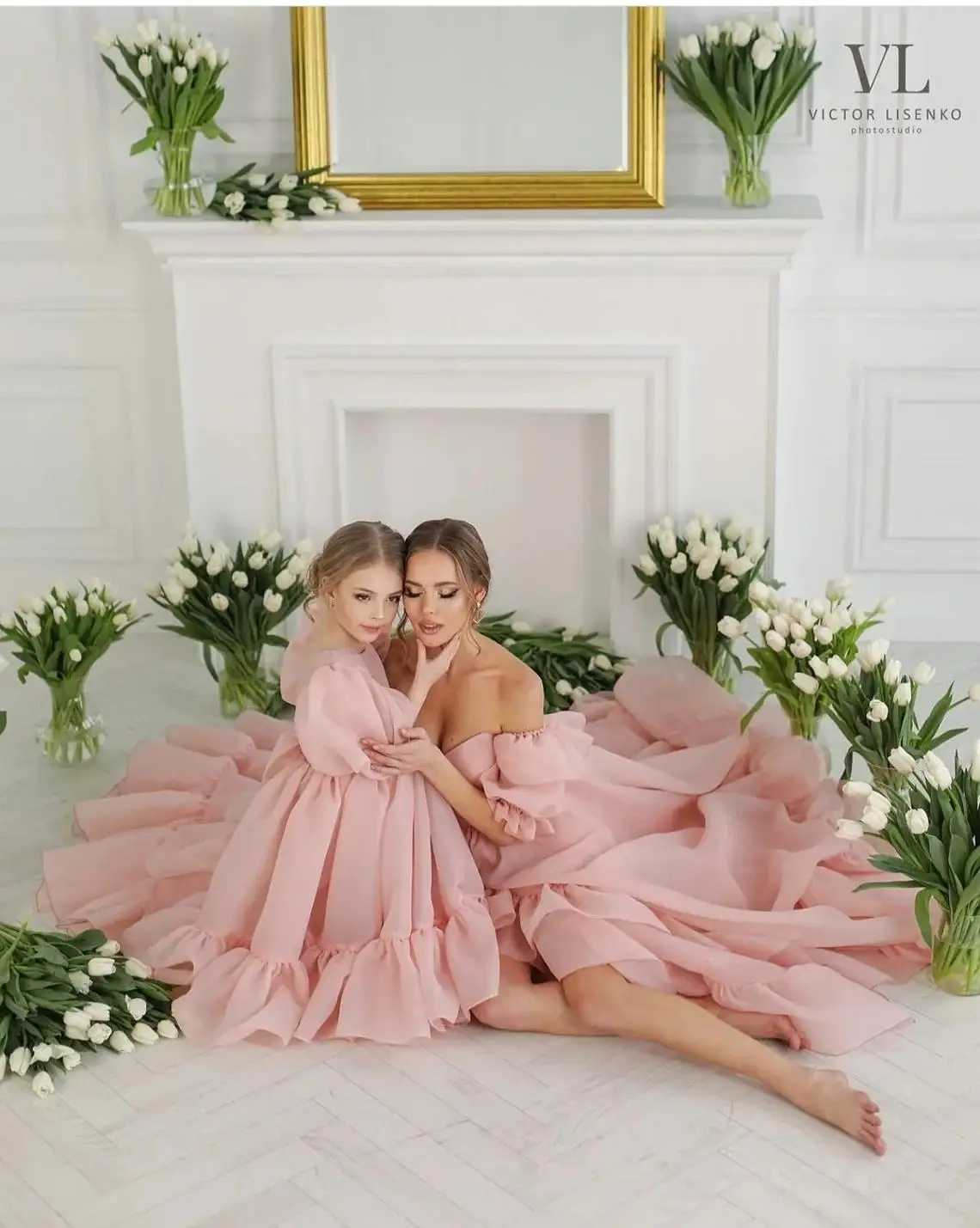 Elegant Pink Mom And Me Party Dresses Organza Custom Made Photo Shoot Mother And Daughter Matching Evening Outfits Ruffles 2025