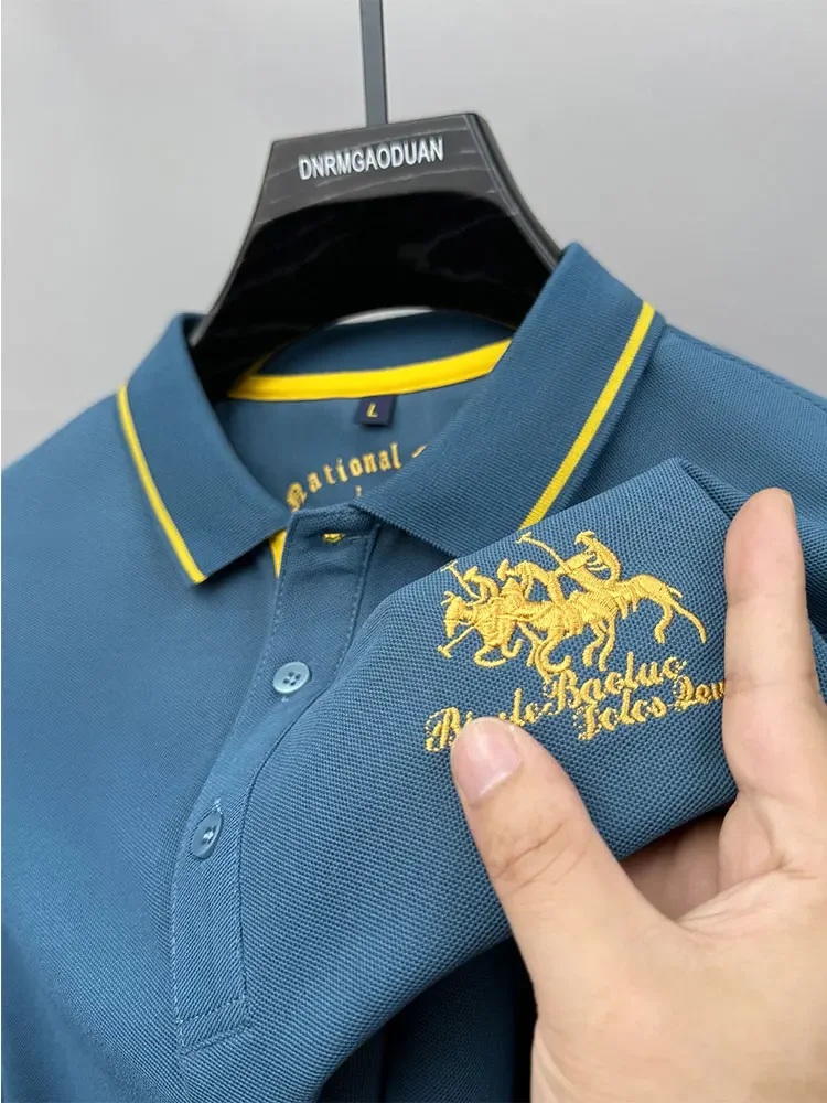 New Autumn Korean Embroidered Polo Shirt Men's Luxury Top Casual Lapel Long Sleeves T-shirt Fashion Anti-wrinkle Men T Shirt