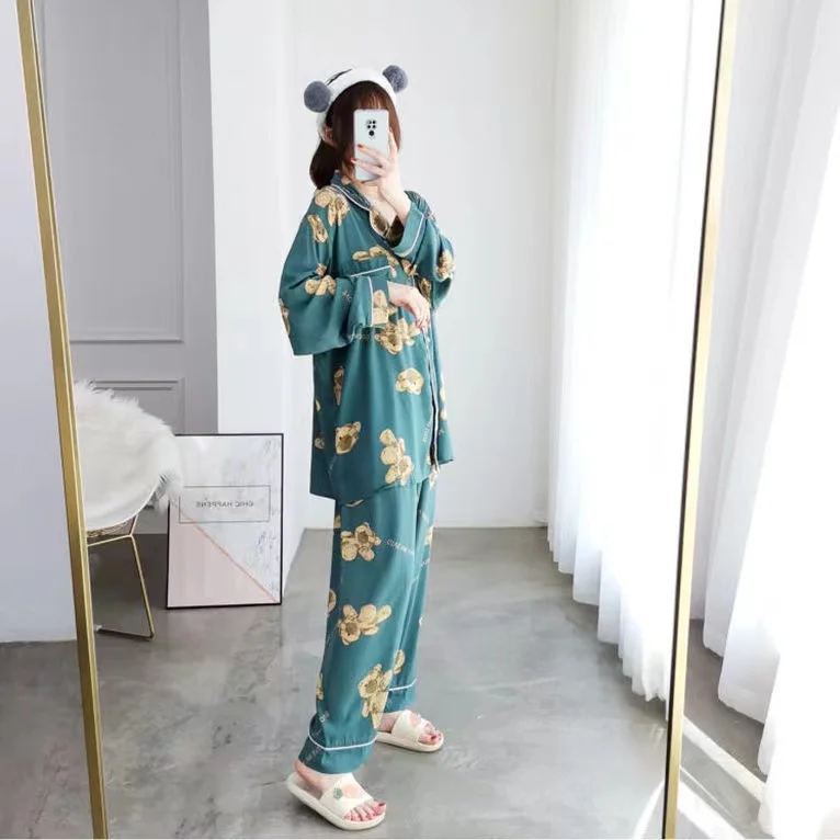 Women\'s Long-Sleeved Pajama and Pants Set, Loose, Oversize, Add Large Size, Female Clothing Sleeping Clothes Suit, Autumn Winter