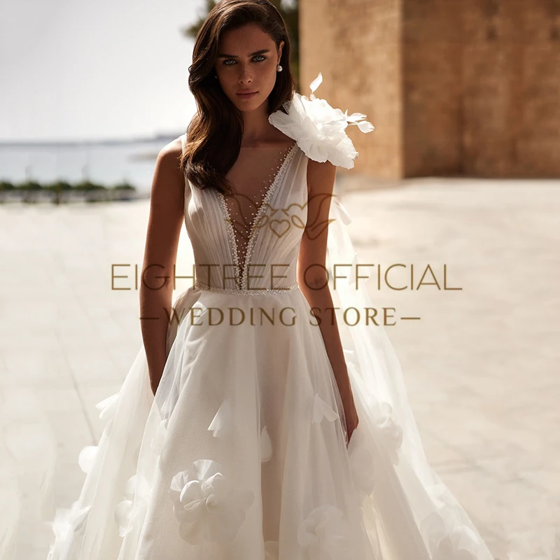 Eightree Elegant A-Line Wedding Dresses Women V-Neck Appliques Wedding Gowns 2024 Boho Beach Bridal Prom Dress bestidos de novia