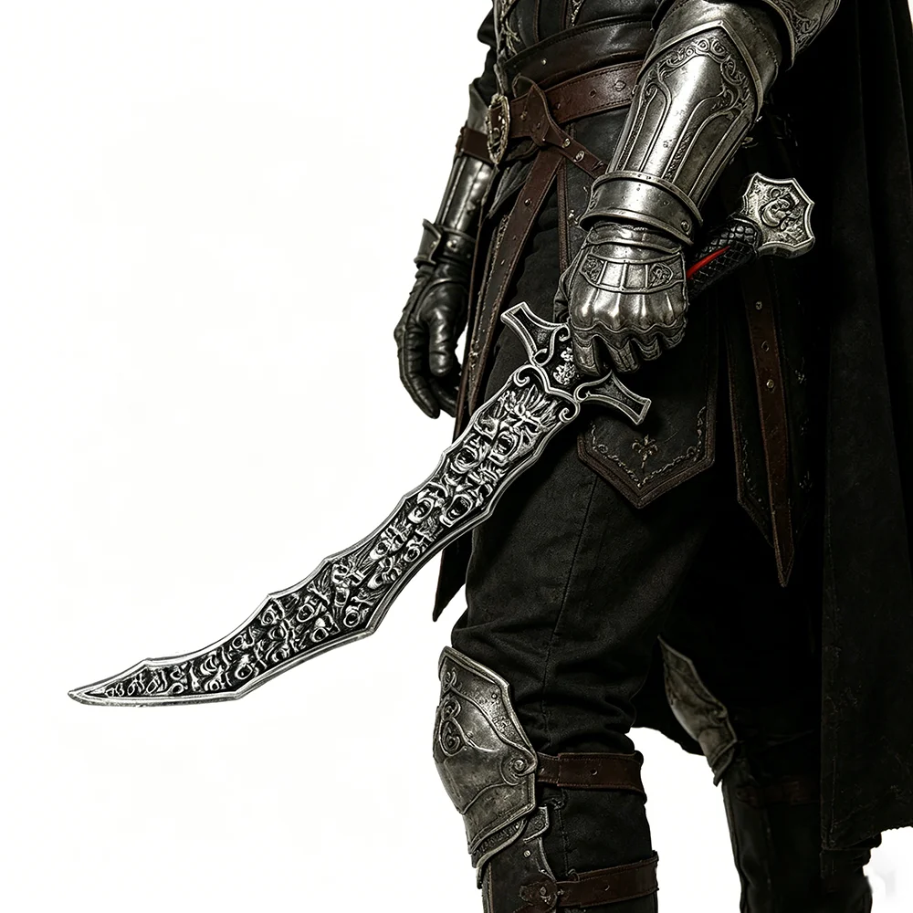 56cm Gothic Curved Sword Medieval Dark Aesthetic Skull Carved Decorative Arms Halloween Movie Cosplay Props
