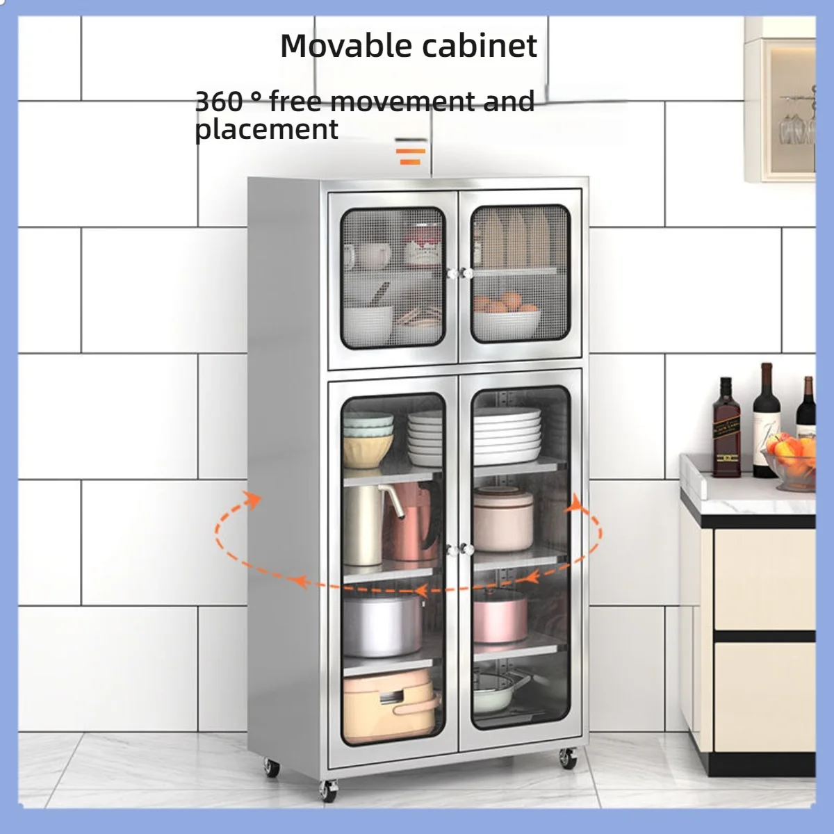 عربة مطبخ بتصميم عصري من الفولاذ المقاوم للصدأ