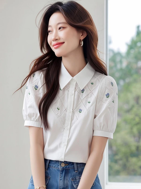 

Fashionable Summer Short Sleeve Chiffon Shirt Women's Style 2026 New Arrival Elegant Trendy European Top Stylish Blouse