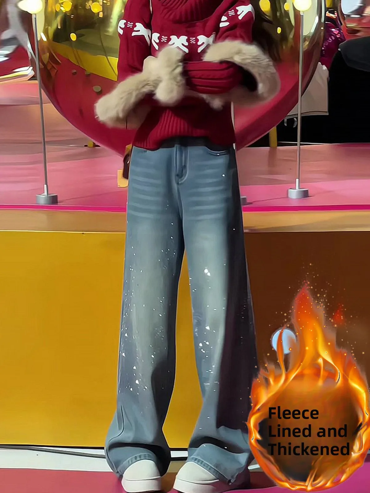 

Tianxing Rhinestone Wide Leg Jeans Women's Fce 2026 Trendy Sparkling Versatile Slimming Straight Leg Pants