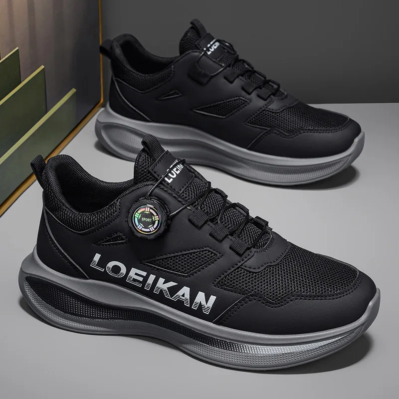 New rotating button men's shoes, comfortable and non slip soft soled shoes, outdoor running sports and leisure shoes