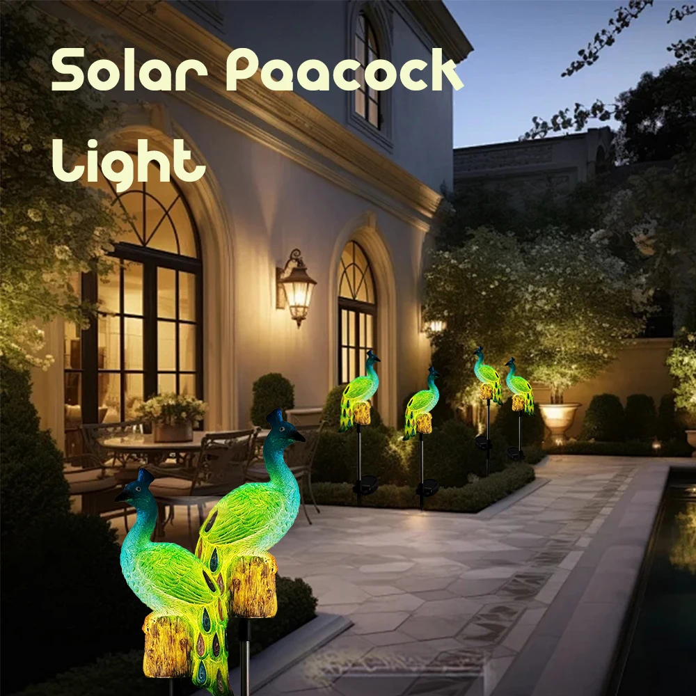 Solar Garden Lights Outdoor Peacock Garden Stakes Waterproof Path Lights Lawn Stake Ornaments for Patio Pathway Yard Decoration