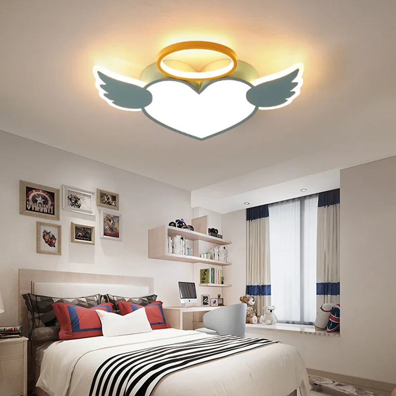 Modern Children's Room Warm Love Angel Wings Lamp Boy And Girl Bedroom Study Children's LED Eye Protection Ceiling Lamps