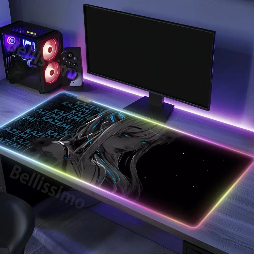 

RGB Gaming Anti-slip Holiday Gift Pink KAZEMI Art Popular Desk Mat Office Desk 900x400mm XXL Rubber Edge Locking Luminous