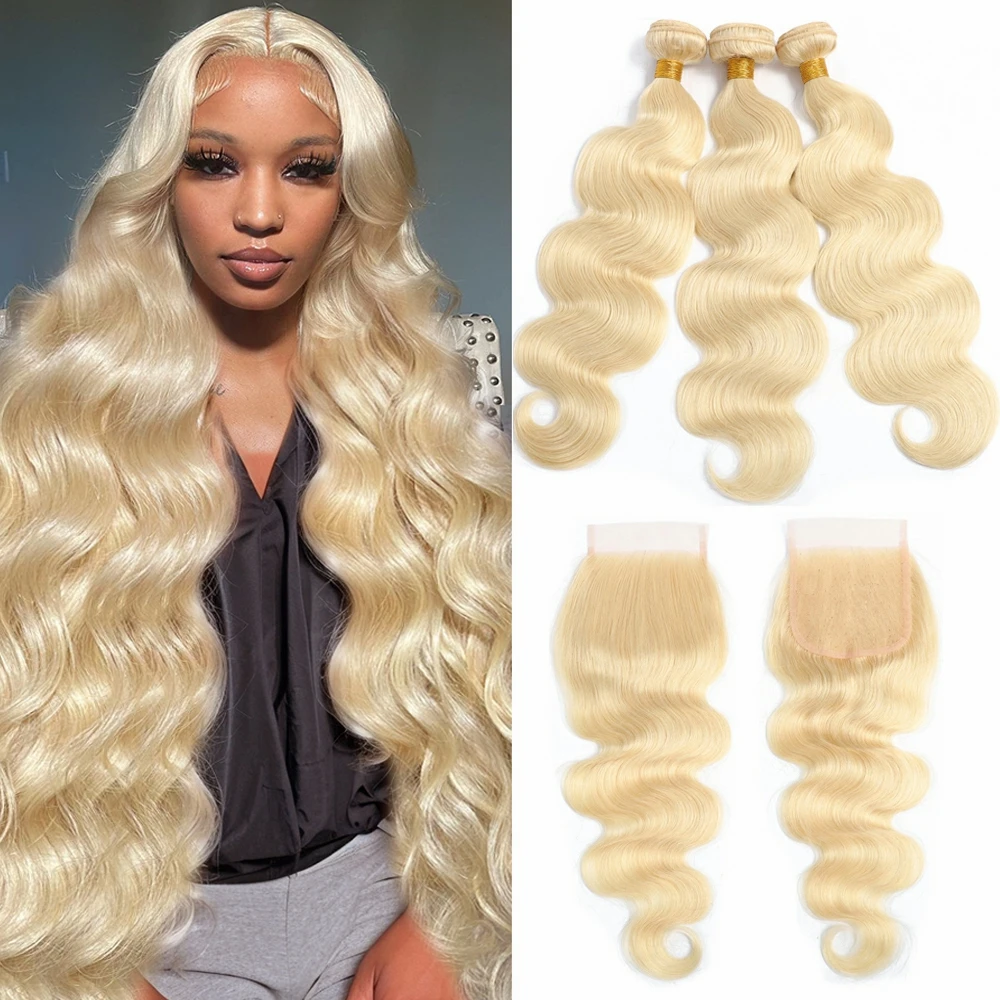 

613 Blonde Bundles With Closure Brazilian Body Wave Bundles With Frontal Remy Blonde Human Hair Lace Frontal Closure With Bundle