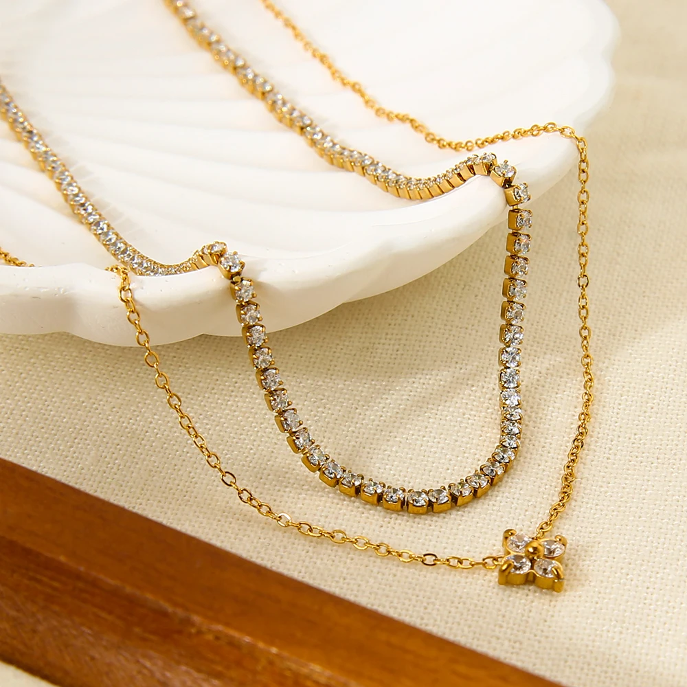 قلادة على شكل نجمة من الزركونيا مطلية بالذهب عيار 18 قيراط بطبقة مزدوجة من الفولاذ المقاوم للصدأ خفيفة فاخرة هدية #2