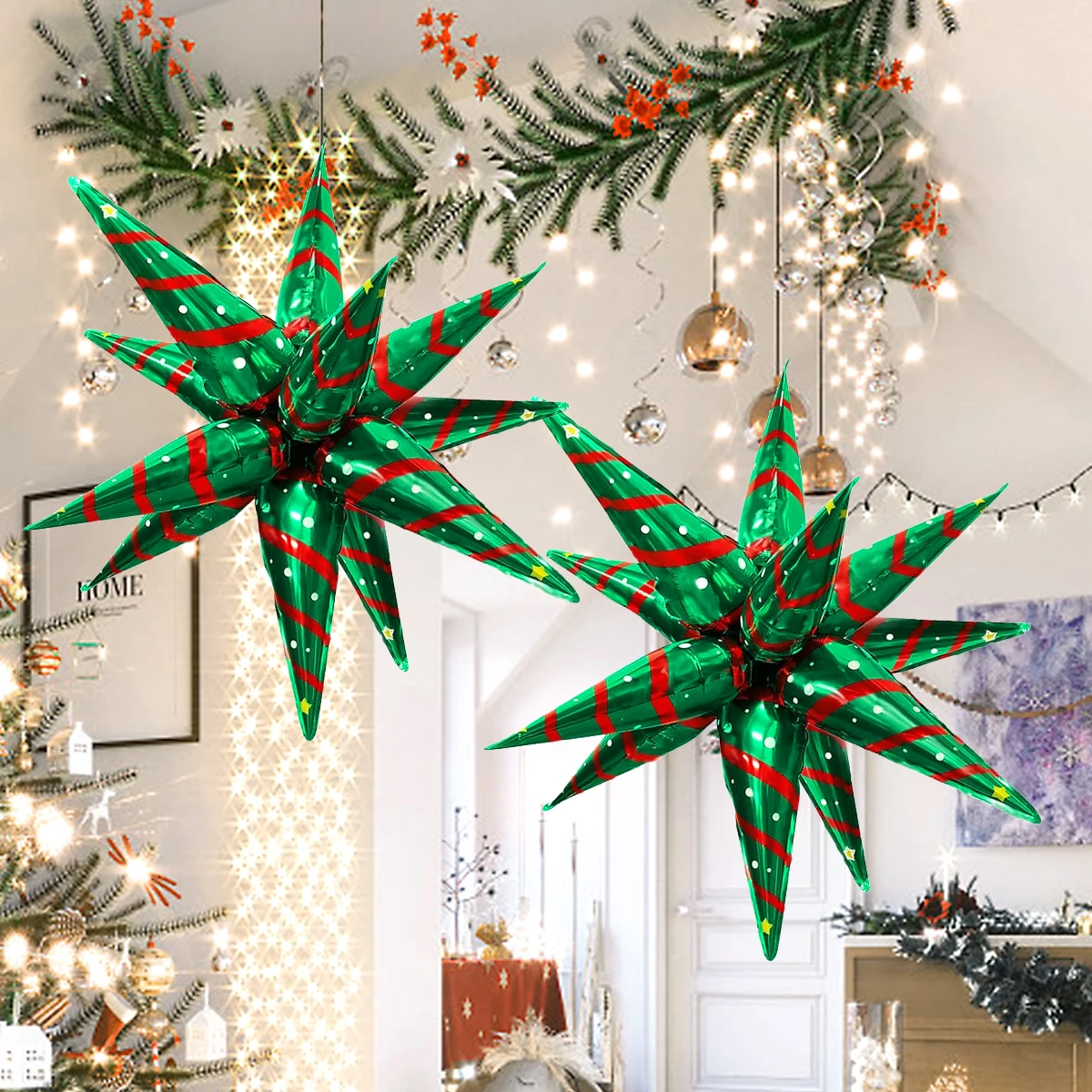 1set Christmas exploding star aluminum foil balloons, suitable for Christmas decoration, holiday decoration, Christmas deco