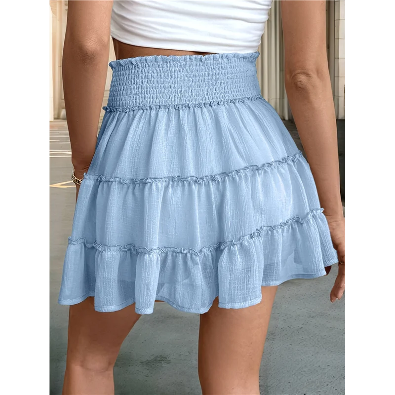 

A83F-женские летние струящиеся повседневные милые пляжные короткие юбки с высокой талией и рюшами в стиле бохо со встроенными шортами