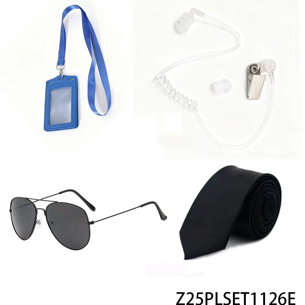 

PESENAR Law Enforcement Themed 4-Piece Accessory Set - ID Holder Lanyard, Earpiece, Sunglasses & Tie Props