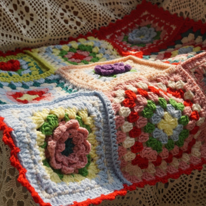 Handmade Granny Square crochet blanket Hand hooked colourful crochet sofa blanket cushion felt pastoral style home&living gift