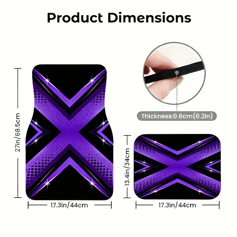 4pcs Black Purple Geometric Glow-in-the-Dark Car Floor Mats - Trendy Mecha Design, Durable Non-Slip Universal Fit For Cars, Truc