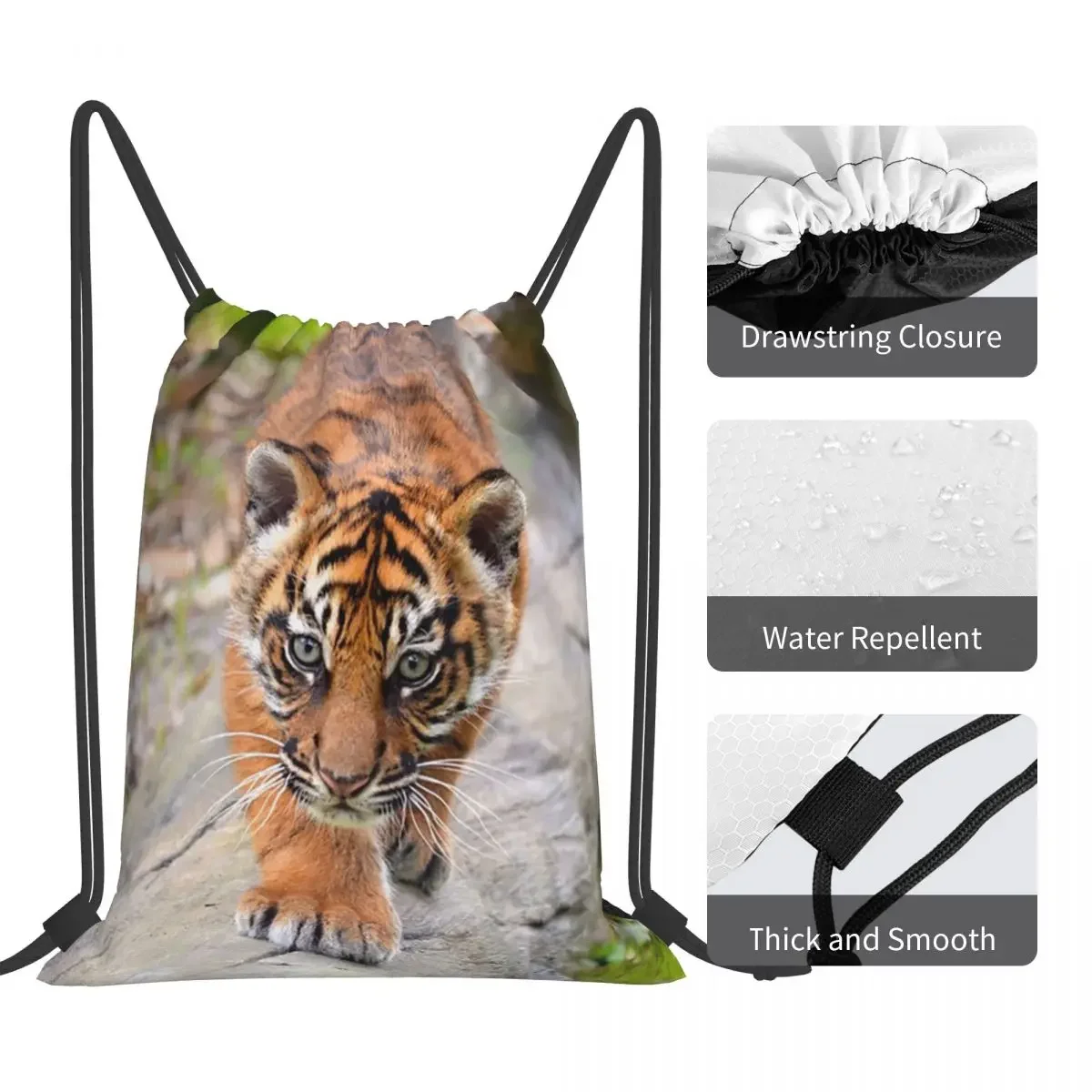 Baby Sumatran Tiger Cub zaini Casual borse portatili con coulisse coulisse Bundle Pocket Shoes Bag BookBag per la scuola di viaggio