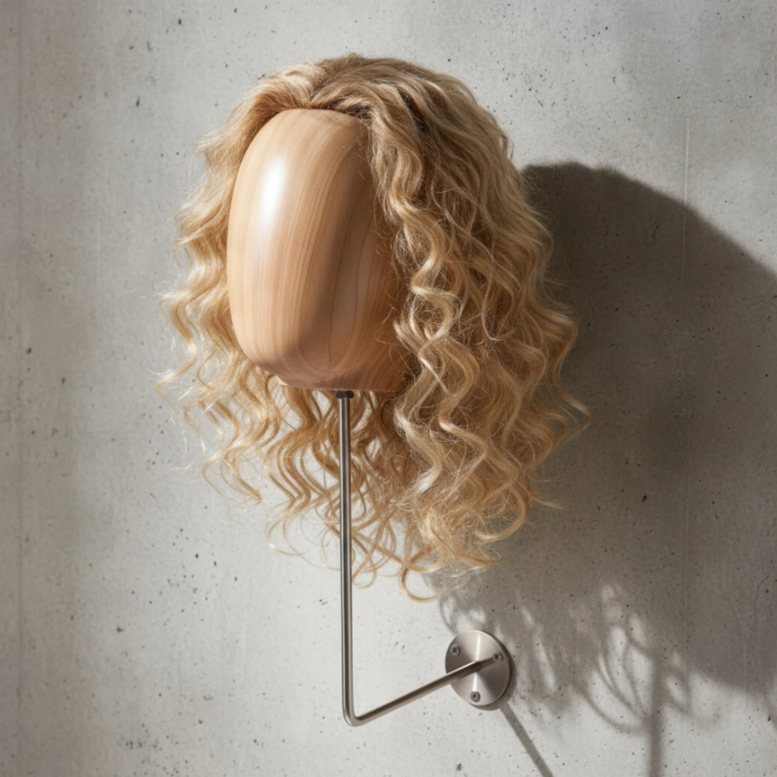 Mannequin Head Display Rack Wood-Grain Wall Mount Hairpiece Stand Hat Display with Wall Mount Space-Saving Slim for Salons