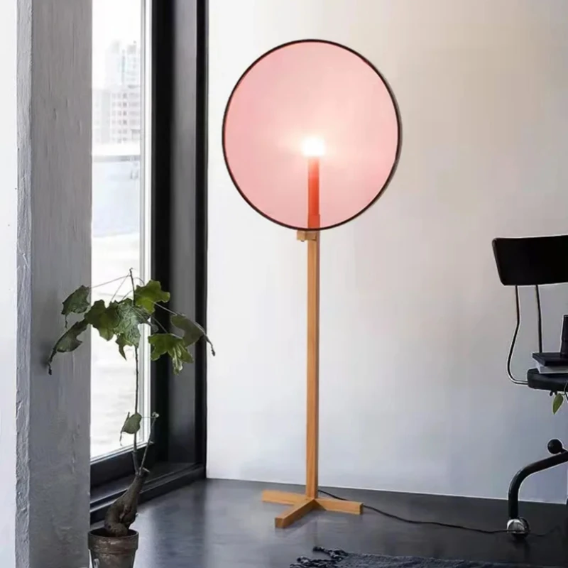 Modern Creative Circular Fabric LED Floor Lamp Living Room Bedroom Study Wooden Reading Light Indoor Decoration Lighting Fixture