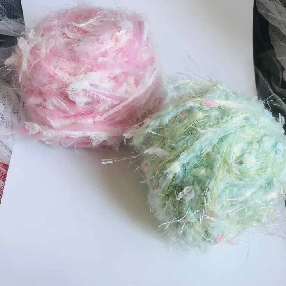 Hilo de lana de pelo largo y suave, tejido a mano, color azul, rosa, naranja, bucle, bufanda, bolsa, Ledger, 50g