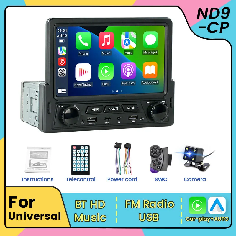 1 Din Wireless CarPlay Android AUTO Screen Universal 7