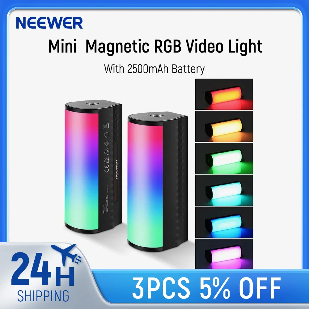 

NEEWER Magnetic Handheld Light Wand, 360° Full RGB Mini LED Video Light Stick with 2500mAh Rechargeable Battery, 2500-8500K