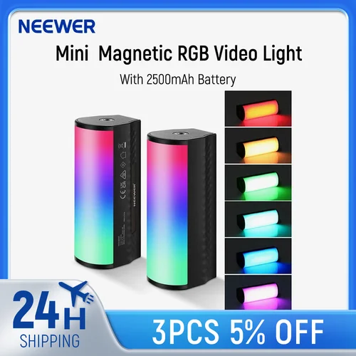 NEEWER Varita luminosa de mano magnética, 360 ° Mini barra de luz de vídeo LED RGB completa con batería recargable de 2500 mAh, 2500-8500 K