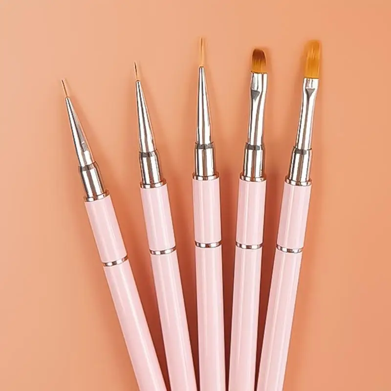 Q1FB Nail Artists Essential Brushes 5Pcs Double Nail Liner Brushes Set for Fine Detailing and Gel Manicure Techniques