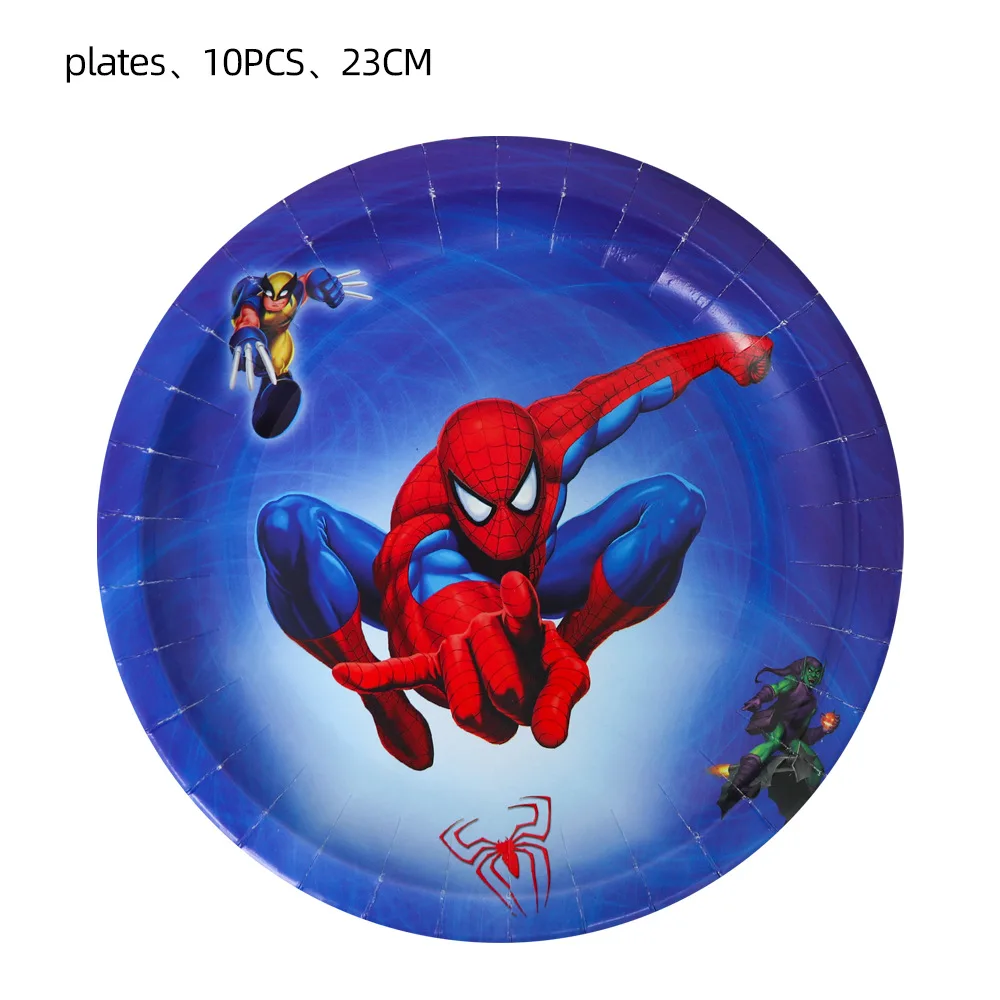 Spiderman Theme Birthday Party Decorations Disposable Tableware  Plate Napkins Cups Banner 3D Spider Foil Balloon Party Supplies