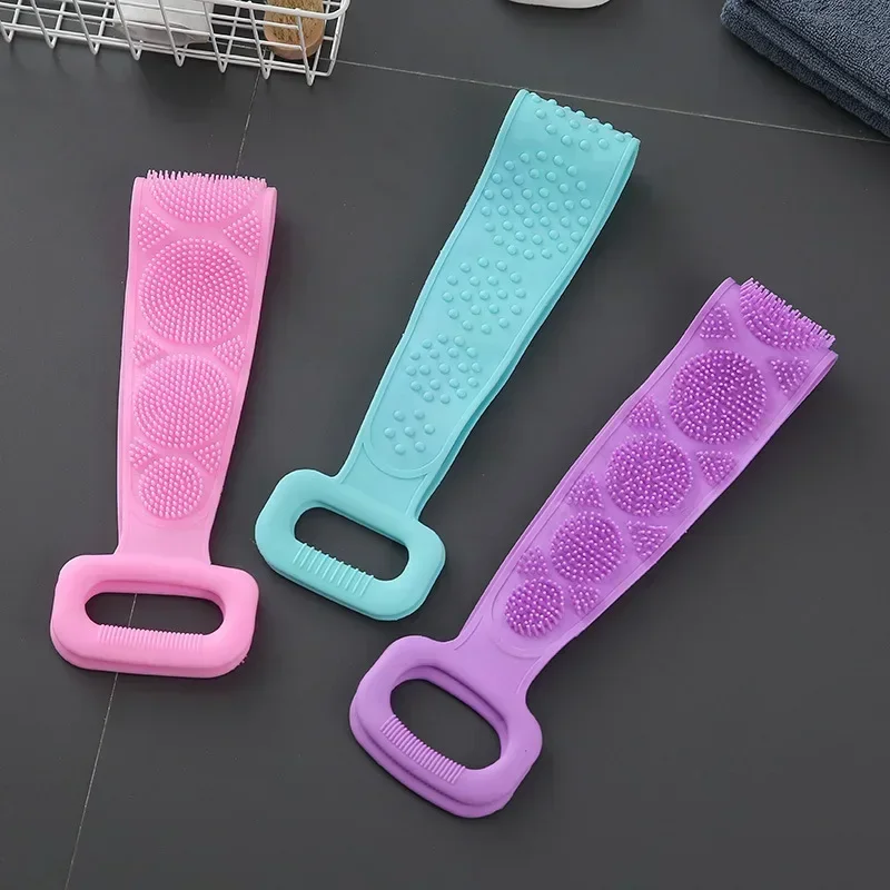 Silicone Body Scrubber Bath Brush Exfoliating Shower Brush Bath Belt Body Scrub Back Massage Brush Cleaning Strap Bathing Tools