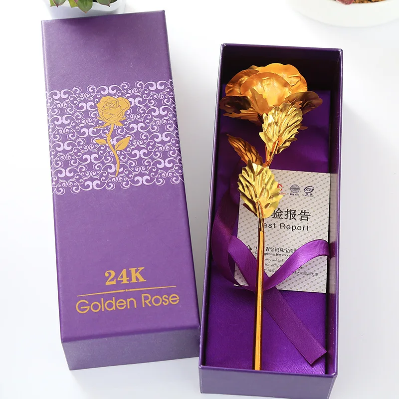 24K Gold Foil Rose Flower Creative Gift Emulated Flower Valentine's Day Gift Single Gold-plated Rose Bouquet Box Home Decro