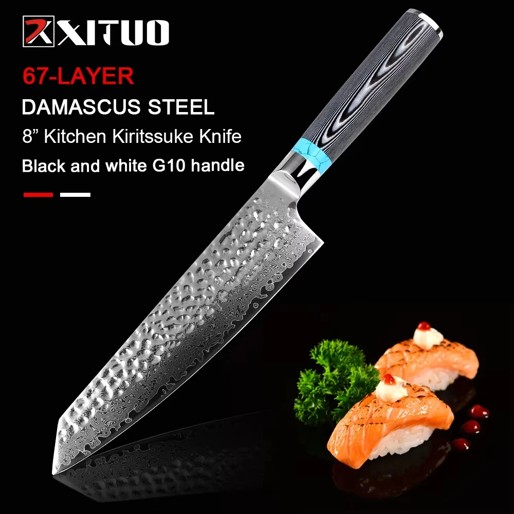 

XITUO Highquality Damascus Knife 8 inch VG10 Blade Damascus Steel Knife 67 Layers Japanese Chef Santoku Cleaver Meat knife Gift