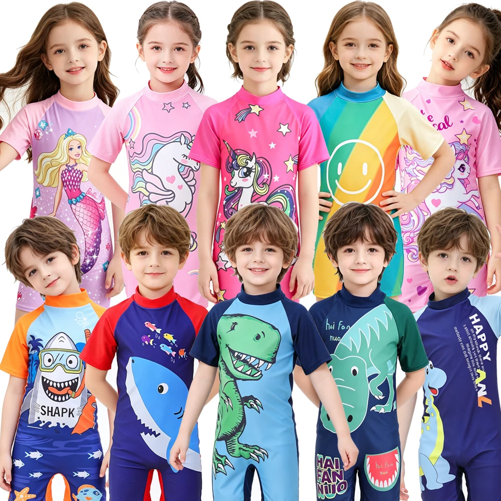 Boys Swimsuits Kids Beach Swimwear Toddler 3 to 4 5 6 7 8 9 10 Years Cute Cartoon One Piece Children Swimming Set Bathing Suit