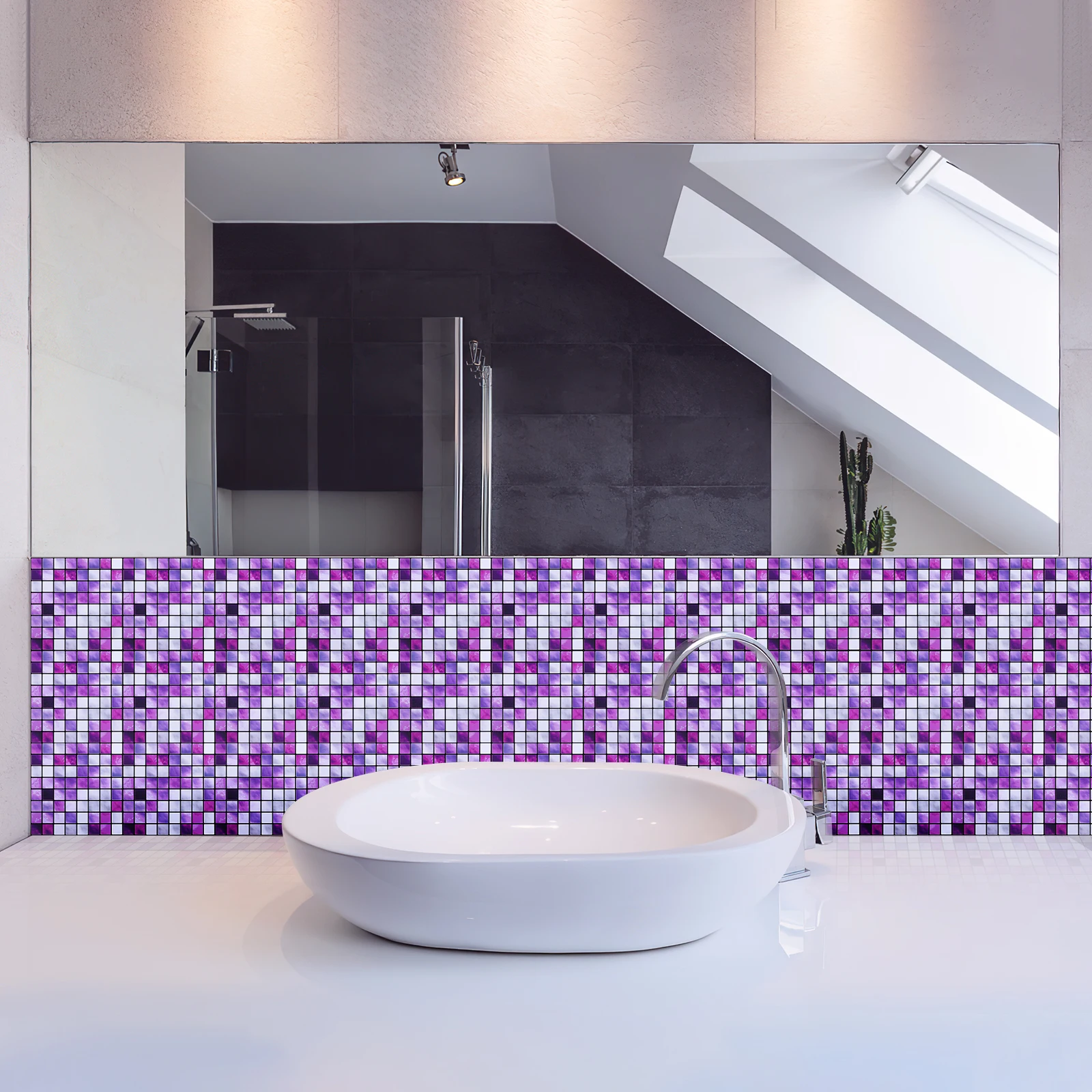 

10pcs Tile Stickers Purple Mosaic PVC Self Adhesive Waterproof Wall Decals Home Bathroom Decor Simulated Tiles Modern Style