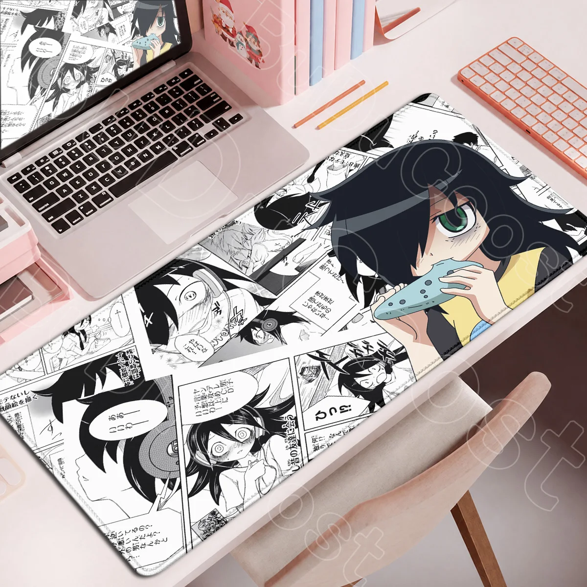 W-Watamote Japan Anime Mousepads Carpet Gamer Extended Mouse Mat 90x40cm Locking Edge Kuroki Tomoko Kawaii PC Gaming Accessories