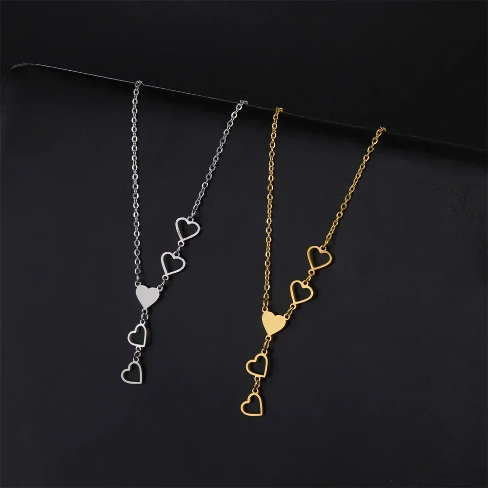 Continuous Love Pendant Stainless Steel Necklace Women's Girls Fashion Korean Wave Sweet Romantic Jewelry Gift New 2024