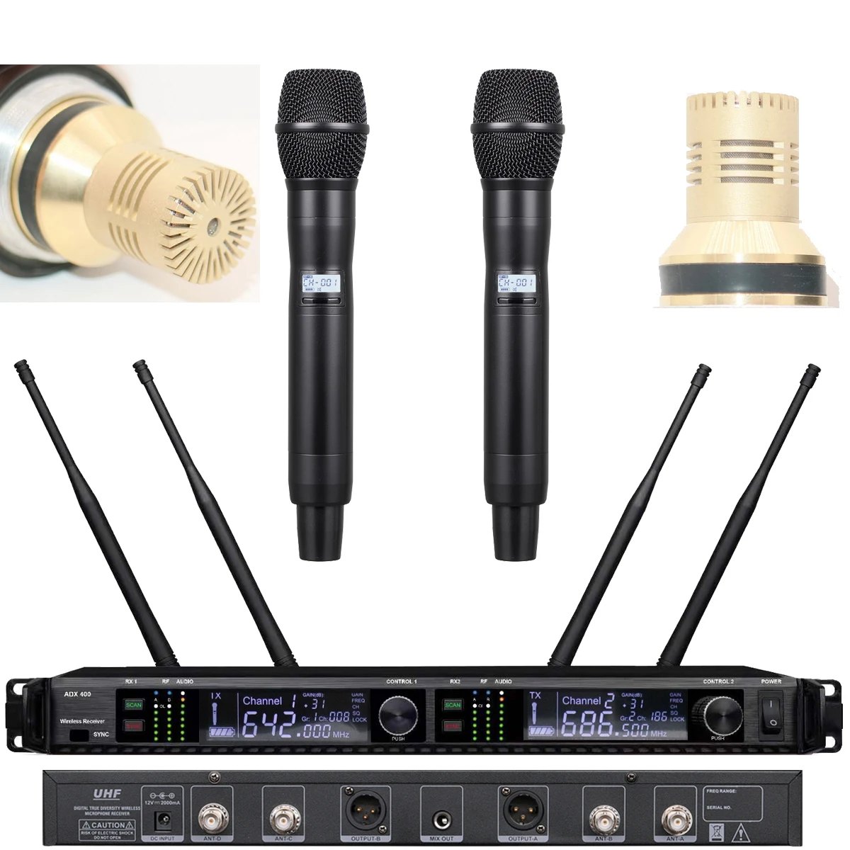 

Two Channel AD4D Wireless KSM9 Gold Condenser Digital Microphone Stage Performance Singing Karaoke System Dynamic Handheld UR1