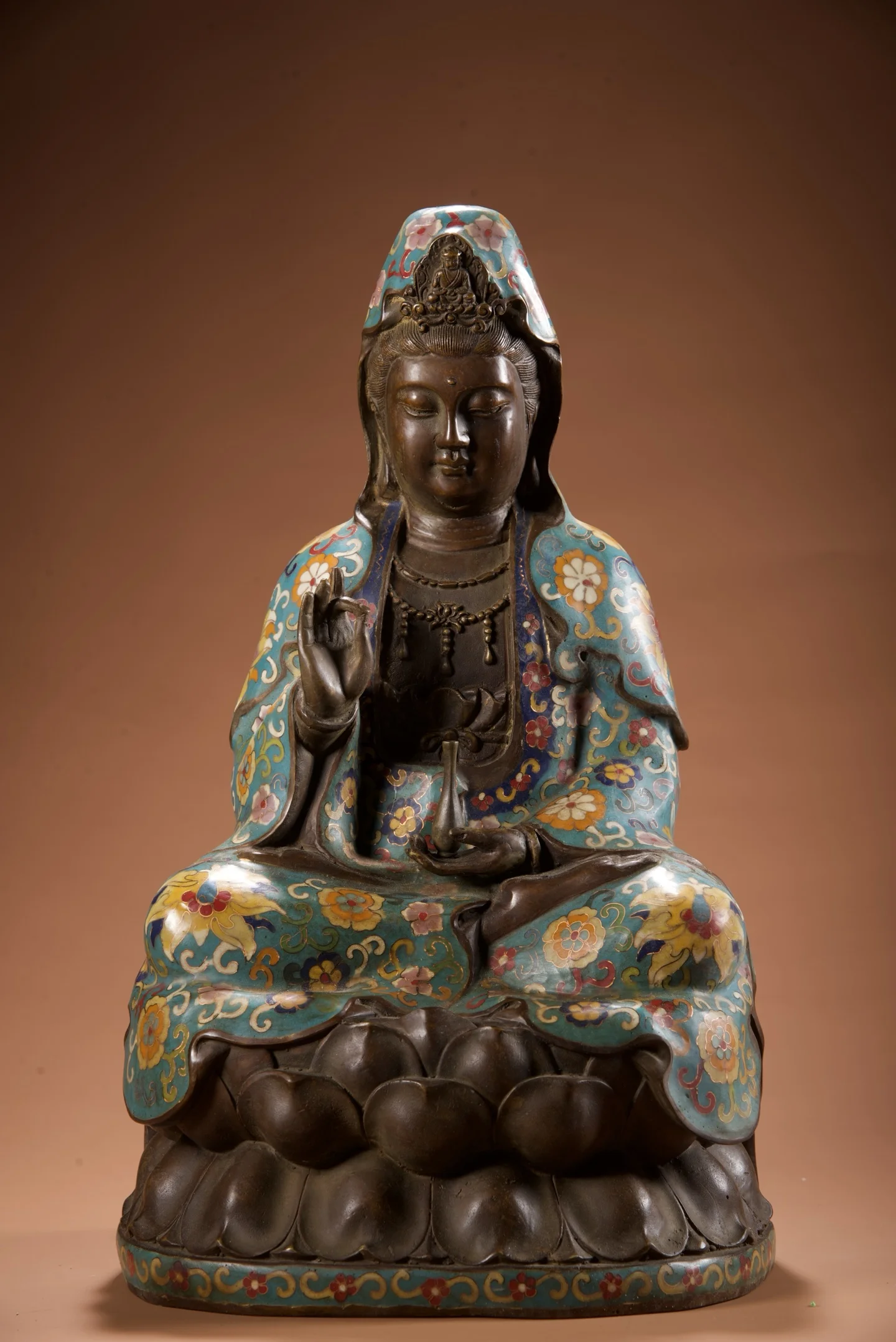 Old Bronze Cloisonne Enamel Flower Texture Lotus Buddha Terrace Amitabha Buddha Guanyin Bodhisattva Sitting Buddha Ornaments
