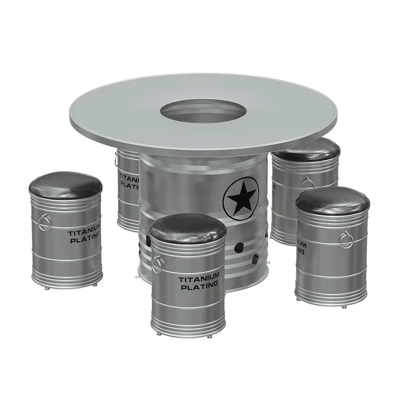 

Stainless steel hot pot table, grilled and shabu integrated induction cooker grilled meat tables and chairs