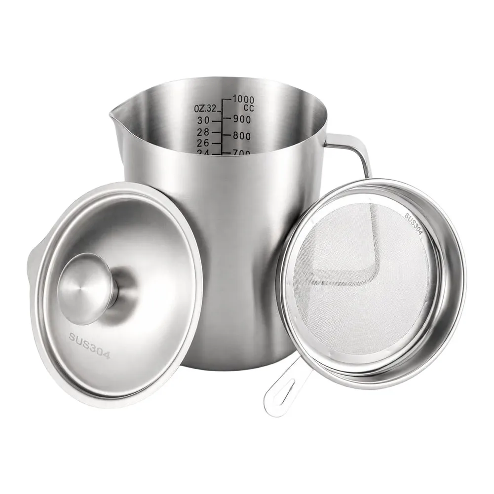 1000ml 304 Stainless Steel Measuring Jug With Lid Filter Strainer Precise Volume Cup For Milk Edible Oil Household Kitchen Bake