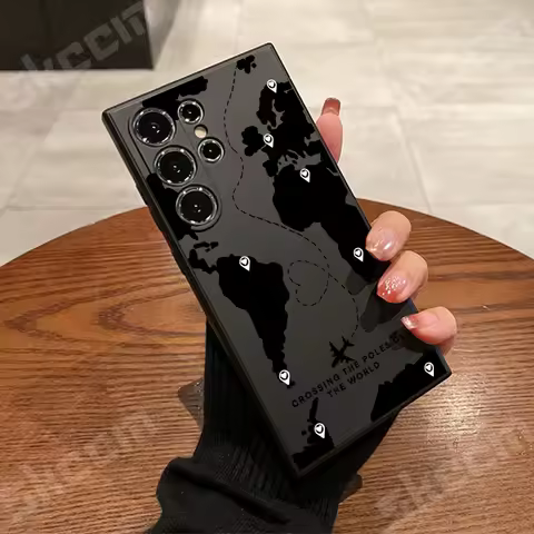 Black Map Travel Route Love Heart Design Case For Samsung Galaxy S25 S24 S23 Ultra S22 Plus S21 FE S20 A55 A54 A15 A35 A71 Cover